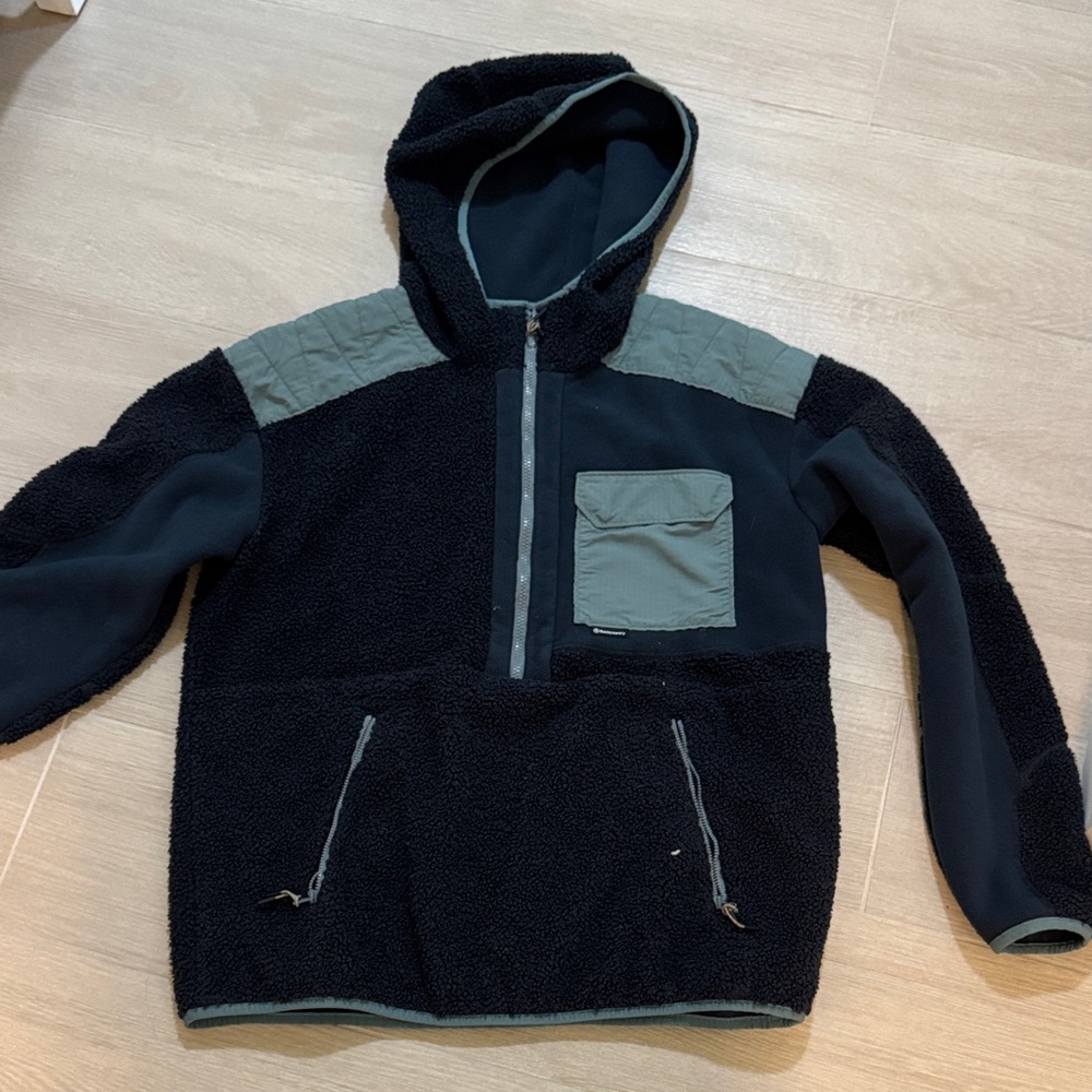 Backcountry Men’s Blue and Green Fleece Hooded Jacket sZ L